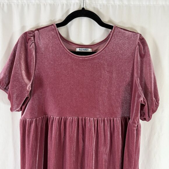 Old Navy Dress Girls XXL 18 Plus Velvet Pink Short Sleeve Round Neck Stretch - Picture 2 of 9
